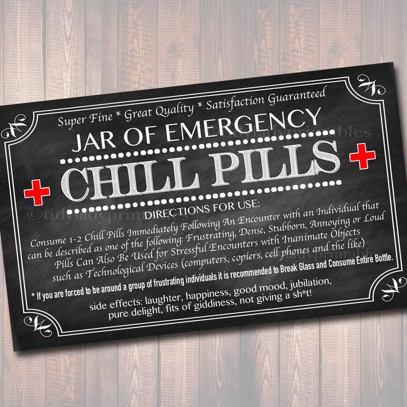 Chill Pills Label, Chalkboard Label Gag Gift Professional Office Gift, Christmas Gift, Birthday Gift, Boss Gift, Cowork Gift Printable Label image 3