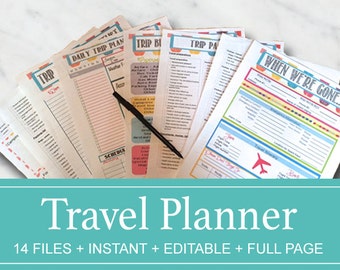 Editable Vacation Planner Pack - Organized Travel Printables - INSTANT DOWNLOAD -14 Documents