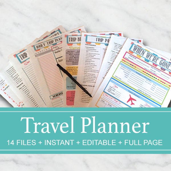 Editable Vacation Planner Pack - Organized Travel Printables - INSTANT DOWNLOAD -14 Documents