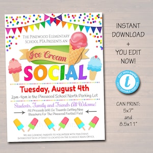 EDITABLE Ice Cream Social Invite Teacher Appreciation Chalkboard Printable Appreciation Week Ice Cream Party Flyer, pta pto INSTANT DOWNLOAD