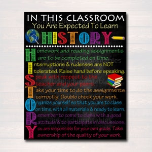 HISTORY Classroom Poster,  History Classroom Decor, Classroom Rules Poster, High School History Teacher, History Professor, Social Studies