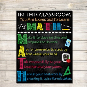 MATH Teacher Classroom Poster, Printable Math Classroom, Math Poster, Math Class Decor, Classroom Rules Sign, Math Teacher Gift, Math Rules