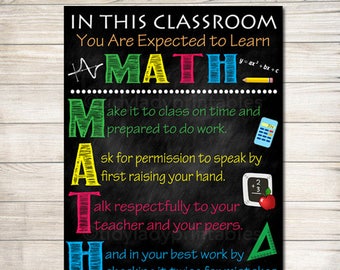 MATH Teacher Classroom Poster, Printable Math Classroom, Math Poster, Math Class Decor, Classroom Rules Sign, Math Teacher Gift, Math Rules