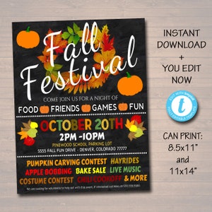 EDITABLE Fall Festival Fall Harvest Flyer/Poster Printable Halloween Invitation, Community Halloween Event, Church School Halloween Party