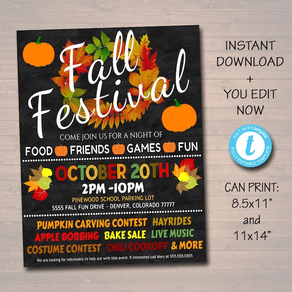 editable fall festival fall harvest flyer poster printable etsy harvest flyer