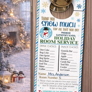Winter Room Service Door Hanger: Thank You Snow Holiday Teacher Staff Appreciation Idea (Digital Download)