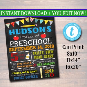 Cartello lavagna personalizzato per il primo giorno di scuola (download digitale)