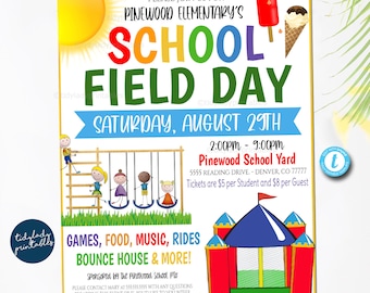 EDITABLE School Field Day Flyer, Printable PTA PTO Flyer, School Church Benefit Family Carnival Fundraiser Party Event Printable Invitation