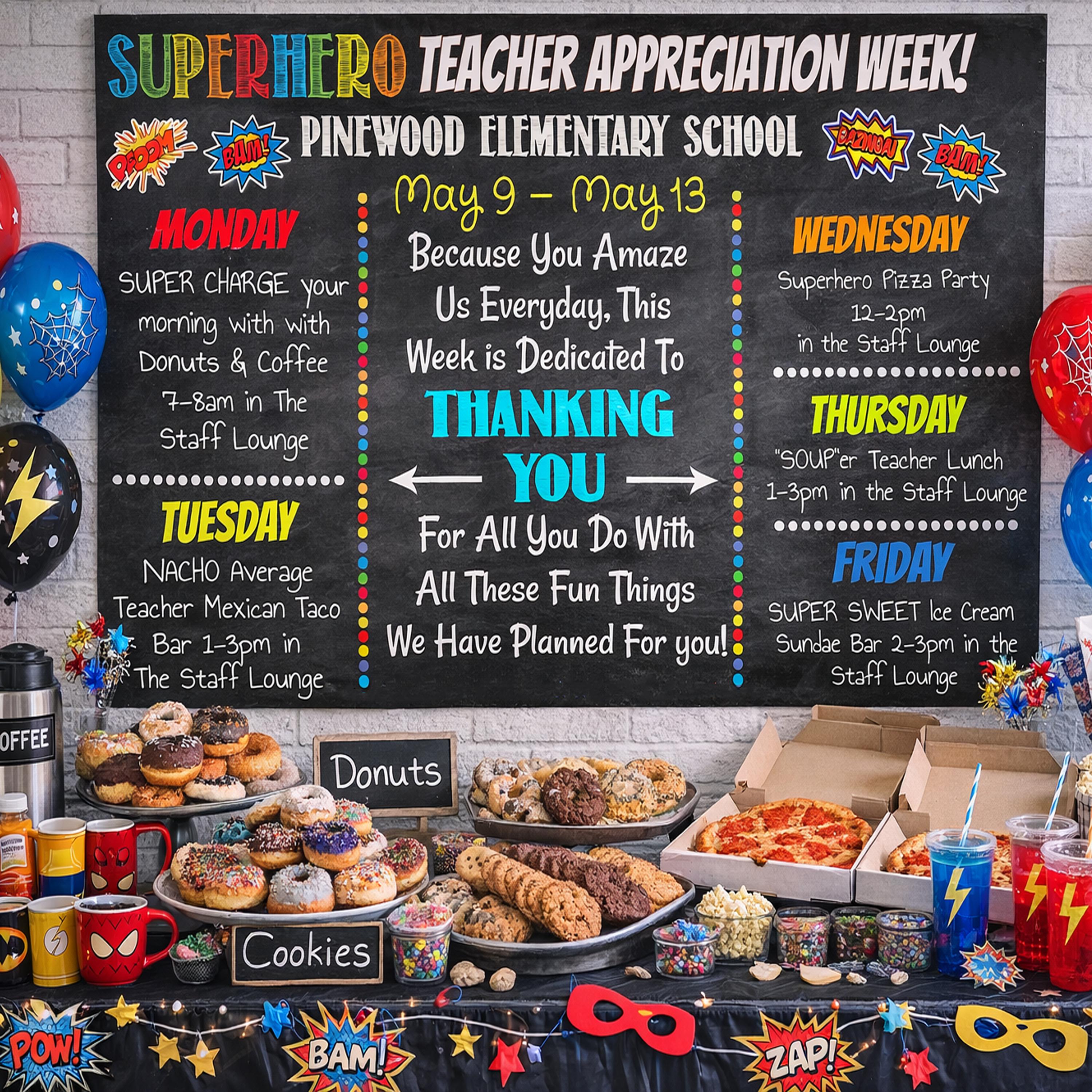 Editable Superhero Theme Teacher Appreciation Week Itinerary Poster ...