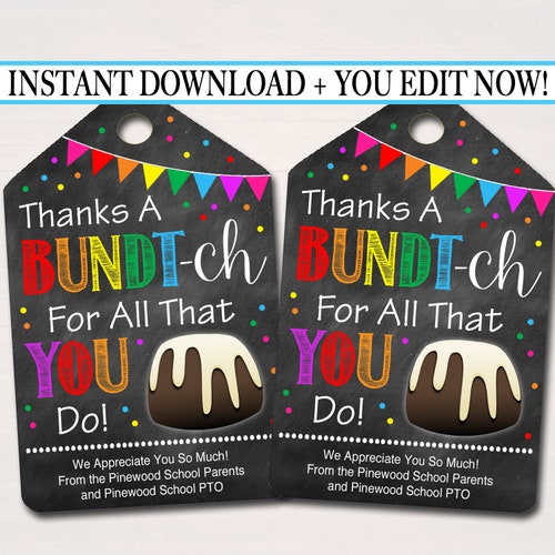 Bundt Cake Tag Printable Teacher Appreciation Bundt Cake Gift - Etsy
