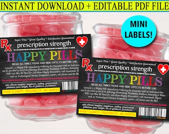 Bewerkbaar Happy Pills-label: Funny Gag-cadeau (afdrukbaar pdf-bestand)