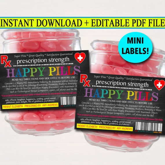 EDITABLE Happy Pills Label, Funny Gag Gift Professional Office Gift, Christmas Gift, Birthday Gift, Boss Gift, Cowork Gift Printable Label Il_570xn