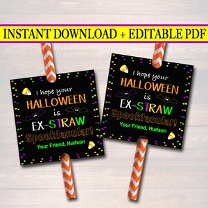 Editable Halloween Straw Tags: Spooktacular Kids Treat (Instant Download)