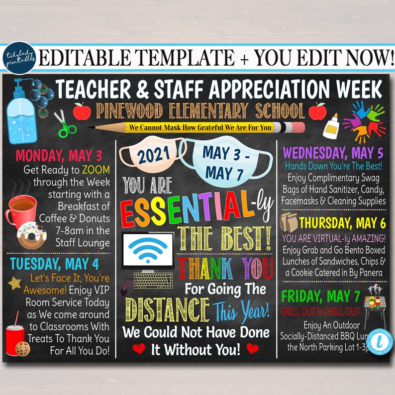 Teacher Appreciation Week 2022 Itinerary Poster Thank You Etsy