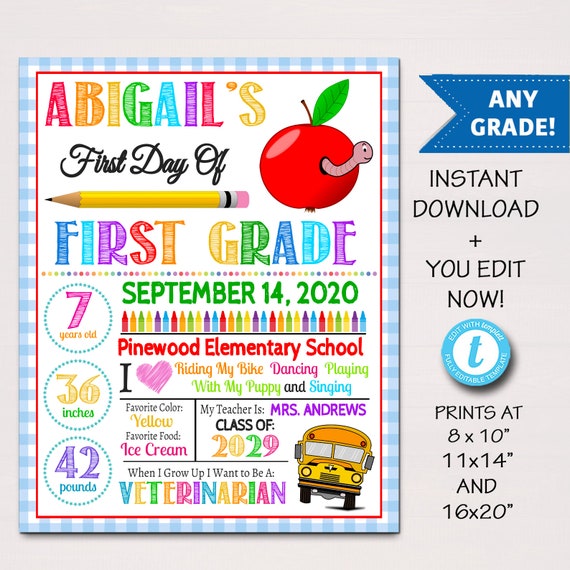 First Day of School Sign Back to School Sign Personalizable 