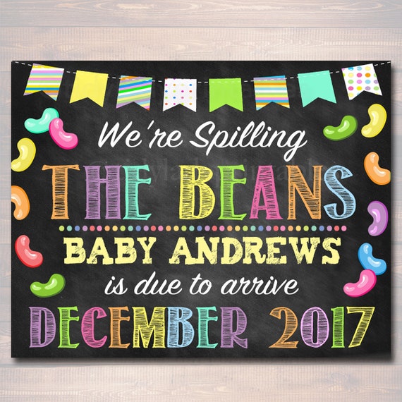 Custom Chalkboard Pregnancy Announcement We Re Spilling The Beans Chalkboard Poster Spring Pregancy Reveal Prop Easter Photo Pregnant Sign By Tidylady Printables Catch My Party