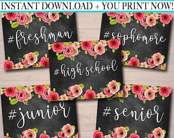 Accesorios fotográficos florales para estudiantes de secundaria: primer, segundo, tercer y último año (descarga digital)