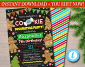 Editable Christmas Cookie Decorating Birthday Party Invitation (Digital Download)