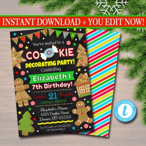 EDITABLE Christmas Cookie Decorating Party Invitation, Christmas Party Invite Holiday Birthday Invite Kids Xmas, Holiday Ugly Sweater Invite