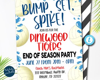 Volleyball End of Season Party Invitation: Beach or Pool (Editable TEMPLATE)