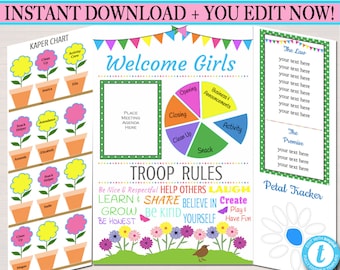 Daisy Kaper Chart & Meeting Display Board INSTANT + EDITABLE Daisy Troop Leader Forms, Daisy Meetings, Welcome Printable Panels