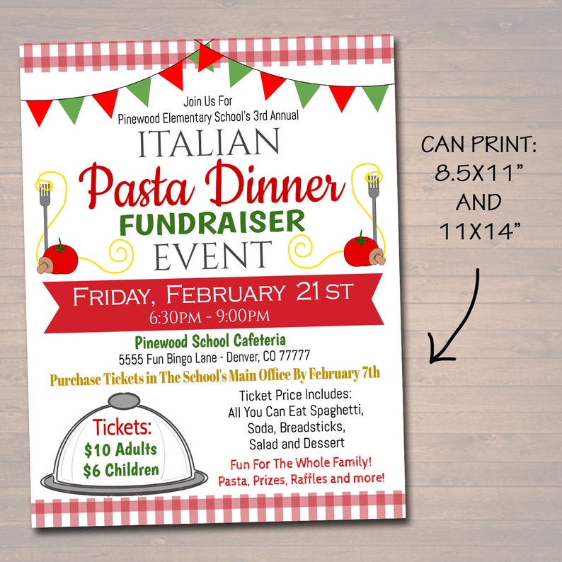 Editable Spaghetti Dinner Fundraiser Flyer & Ticket Set (digital ...