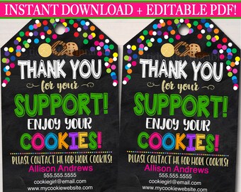 Etiquetas de agradecimiento para galletas: Nota Scout editable (descarga instantánea)