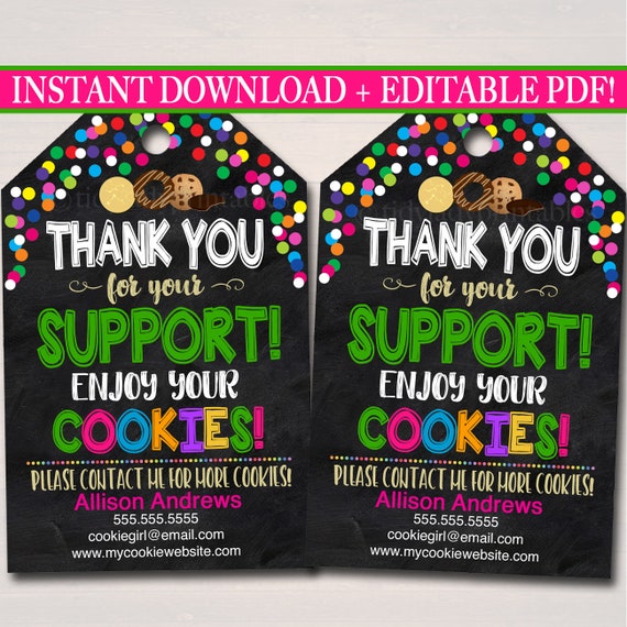 COOKIE Thank You Tags, Scout Cookie Thank You Note, Booth Sales INSTANT DOWNLOAD Printable Marketing Tags, Fundraiser Thank You Cards Il_570xn