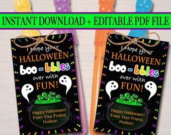 Bearbeitbare Halloween Bubble Tags: Druckbares Geschenk (PDF)