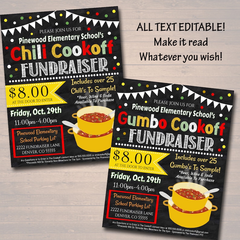 editable-chili-cookoff-dinner-fundraiser-flyer-ticket-set-pto-etsy