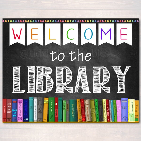 Printable Welcome Library School Sign, Classroom Decor, School Library Poster Classroom Decorations, Back to School Chalkboard School Sign