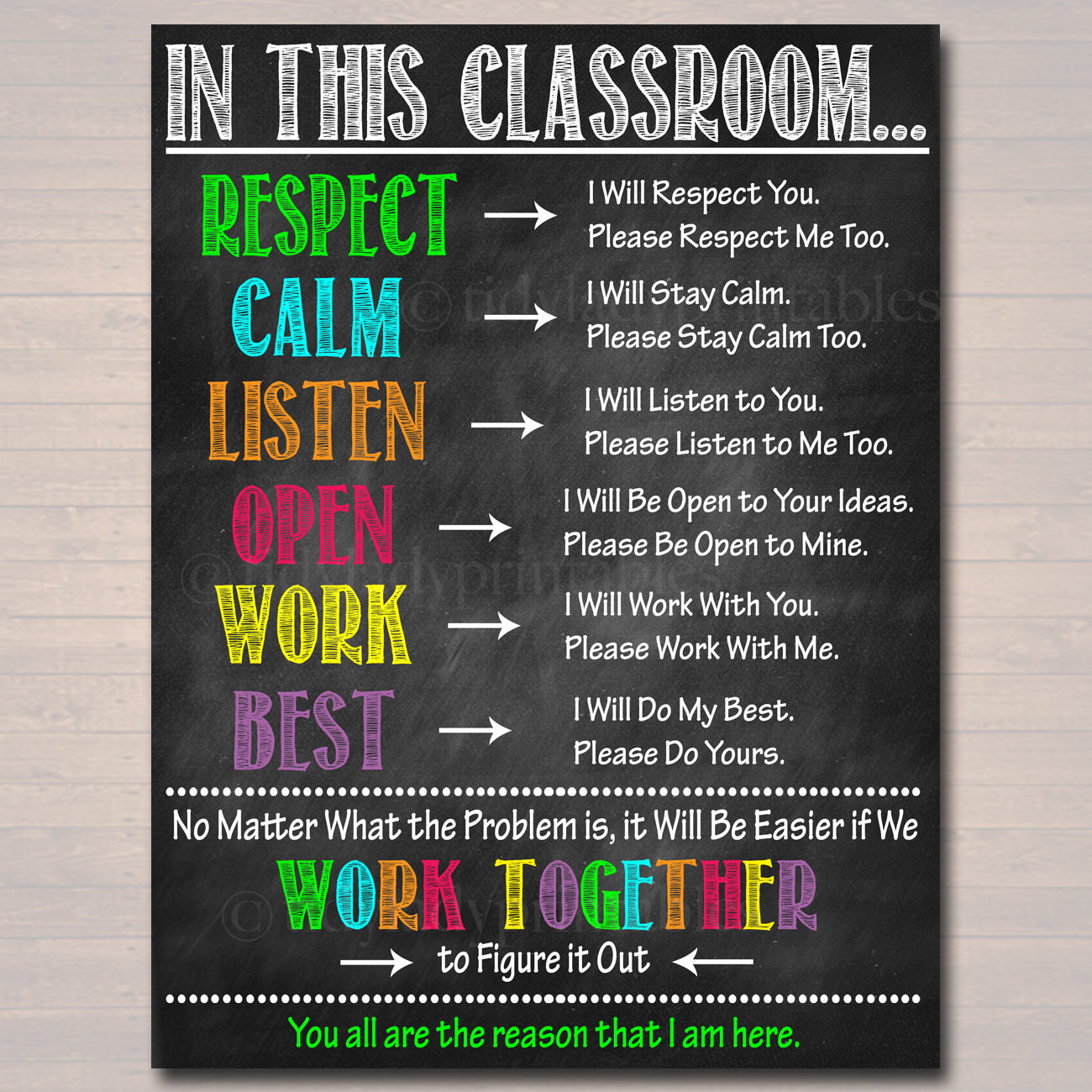 Classroom Rules Poster: Respect, Calm, Listen - Printable Decor