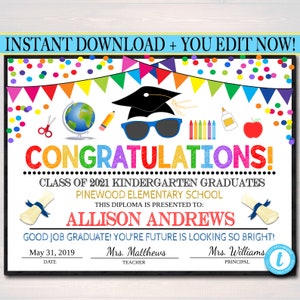 Graduation Ceremony Bundle, Invite, Diploma, Program Template, Any Grade School, Future is So Bright we gotta wear Shades, EDITABLE TEMPLATE image 5