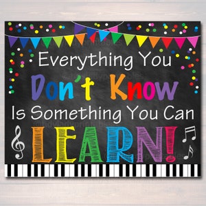 PRINTABLE Classroom Music Poster Everything You Don&#39;t Know Can Learn INSTANT DOWNLOAD, Positive Thinking Growth Mindset Teacher Classroom