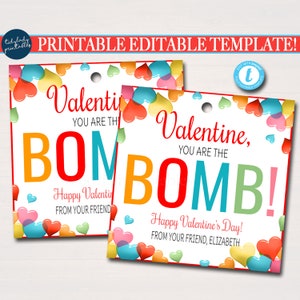 Valentine's Gift Tag, You're the bomb, bath bomb, soap gift, Client Employee Teacher Staff Appreciation Valentine Gift, Editable Template image 1