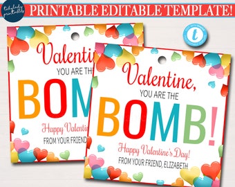 Valentine's Gift Tag, You're the bomb, bath bomb, soap gift, Client Employee Teacher Staff Appreciation Valentine Gift, Editable Template