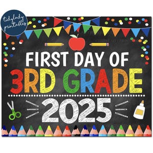 First Day of Third Grade 2025, Printable Back to School Chalkboard Sign, Primary Colors Boy Confetti, 3rd Grade Digital Instant Download