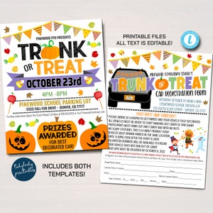 EDITABLE Trunk or Treat Flyer/Invitation Printable Halloween Invitation, Community Halloween Event, Kids Halloween, Halloween Party Invite