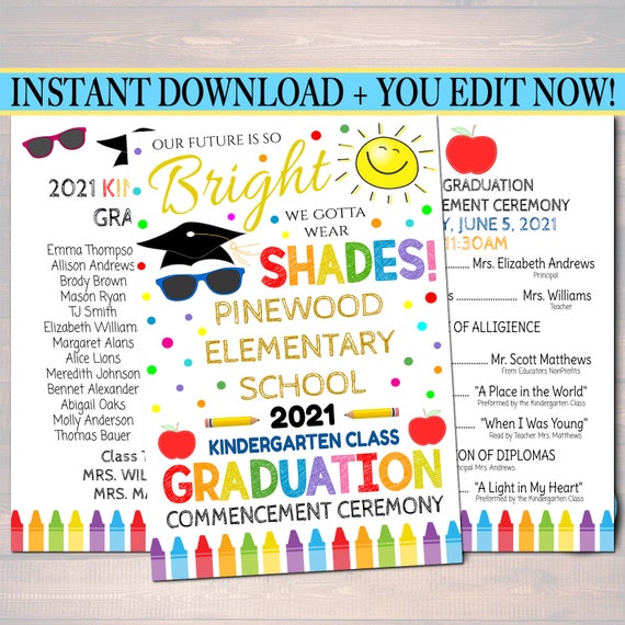 Graduation ceremony program template kindergarten any grade elementary 