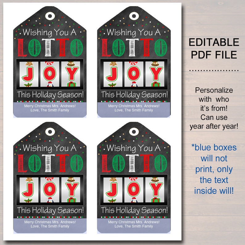 Christmas Lottery Gift Tag Printable Wishing You A Lotto Joy Etsy