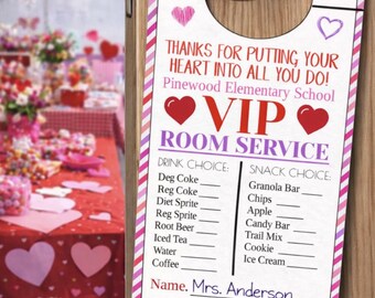 Valentine's Day Room Service Door Hanger: Teacher/Staff Appreciation Idea Printable (Editable Digital Download)