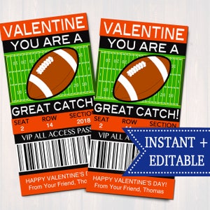 EDITIERBARE Fußball Ticket Valentinstag Karten, SOFORTIGER DOWNLOAD, druckbare Kinder Valentine, Junge Klassenzimmer Valentine, Sie sind ein großer Fang