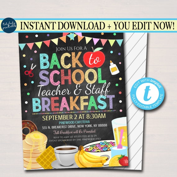 Back to School Teacher Staff Brunch Flyer PTO PTA School Fundraiser