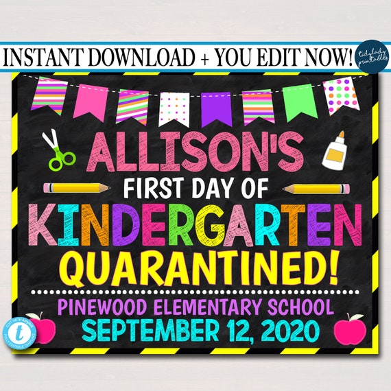 First Day Of Virtual School Sign, Back to School 2020 Chalkboard Poster Quarantine Sign, Any Grade Sign, 1st Day of School Editable Template Il_570xn