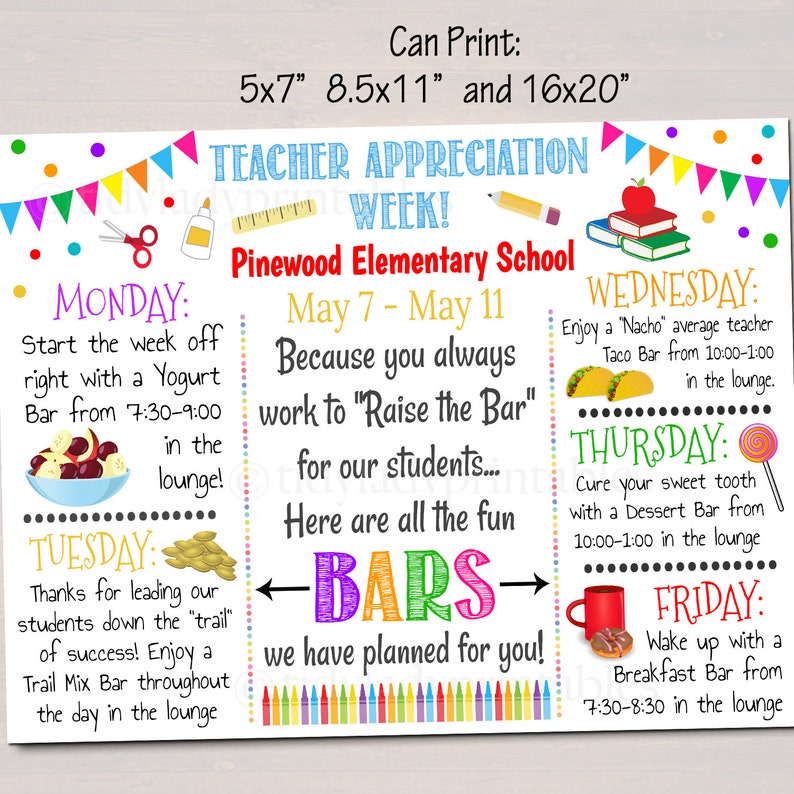 EDITABLE Teacher Appreciation Week Itinerary Poster Digital Etsy