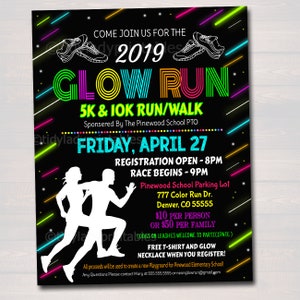 Glow Run Flyer Invite: Neon 5k/10k Race, Editable (Digital Download)