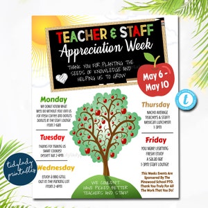 Editable Teacher Appreciation Staff Invitation Family Newsletter, Printable Appreciation Week of Events, Take Home Flyer, INSTANT DOWNLOAD