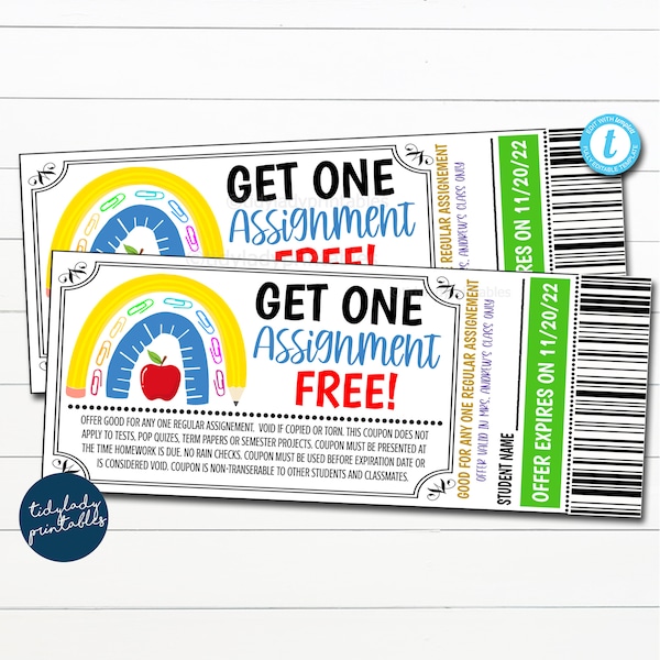 EDITABLE Kids Homework Coupon, Kids Homework Pass, High School Teacher, Back to School Student Classroom Management Idea, EDITABLE TEMPLATE