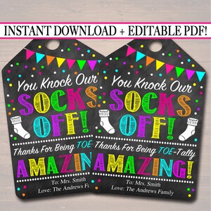 Étiquettes d'appréciation modifiables Personnel Enseignant Bénévole Spa Chaussettes Mani Pedi Gift, Toe-Tally Amazing Labels, Nanny Daycare Gifts, INSTANT DOWNLOAD
