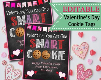 Editable Valentine's Day Cookie Tags: Printable Classroom Valentines (Instant Download)